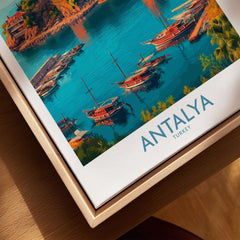 Antalya Turkey Kaleci Port Art Print | Historic Red Tower Poster featuring the vibrant harbor scene.