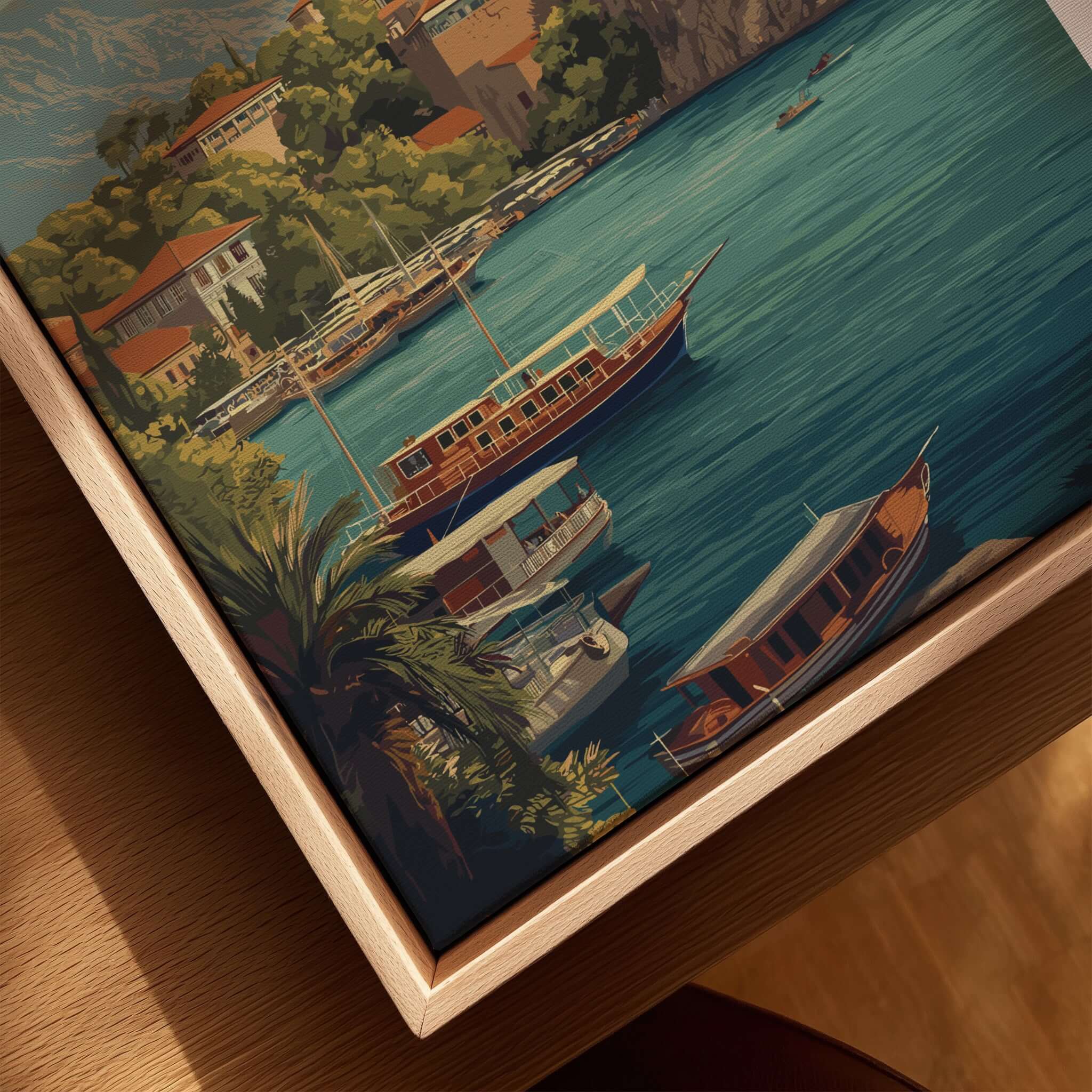 Antalya Kaleiçi Marina Canvas Print | Turkish Travel Wall Decor featuring waterfront boats and vibrant scenery.