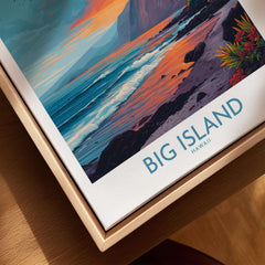 Big Island Hawaii Sunset Beach Art Print | Tropical Palm Tree Poster showcasing stunning sunset colors and ocean views.