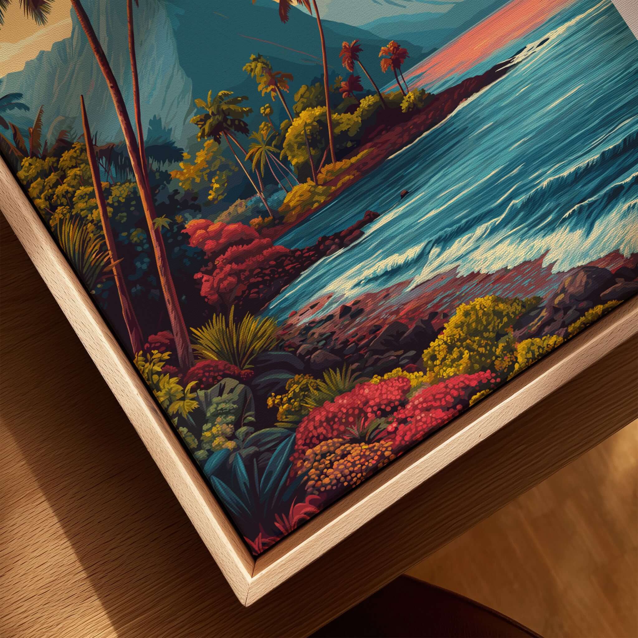 Big Island Hawaii Kona Coast Canvas Art Print | Vibrant Hawaiian Wall Art featuring lush tropical scenery and ocean waves.