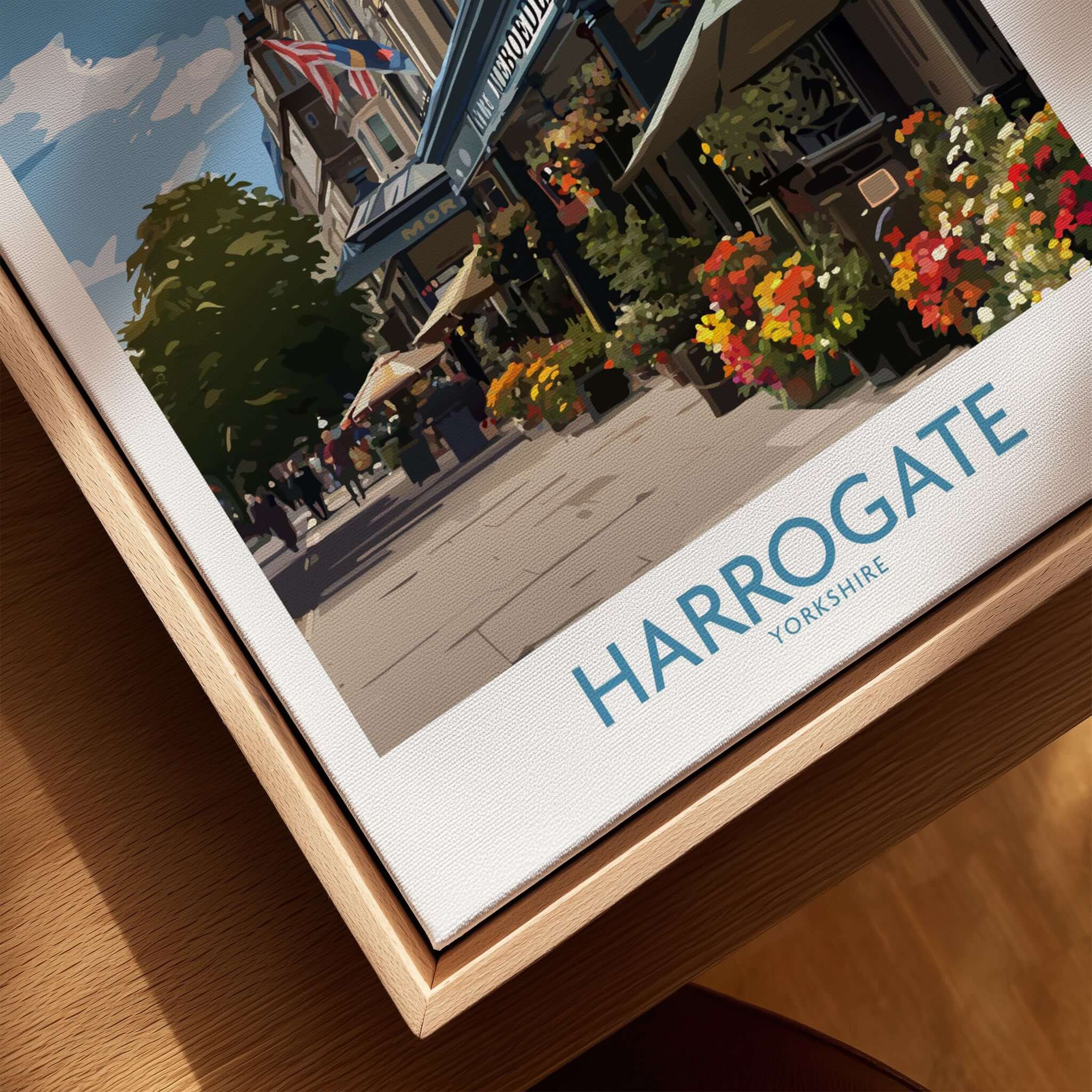 Harrogate Yorkshire Art Print | Floral Cafe Scene Poster featuring vibrant flowers and a charming café ambiance in Harrogate.