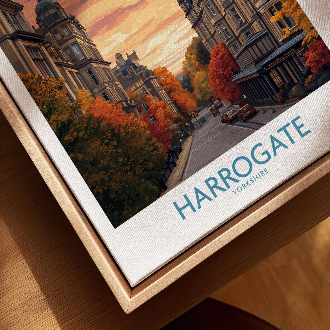 Harrogate Yorkshire Autumn Street Art Print | Sunset Avenue Poster featuring a vibrant autumn scene in Harrogate.