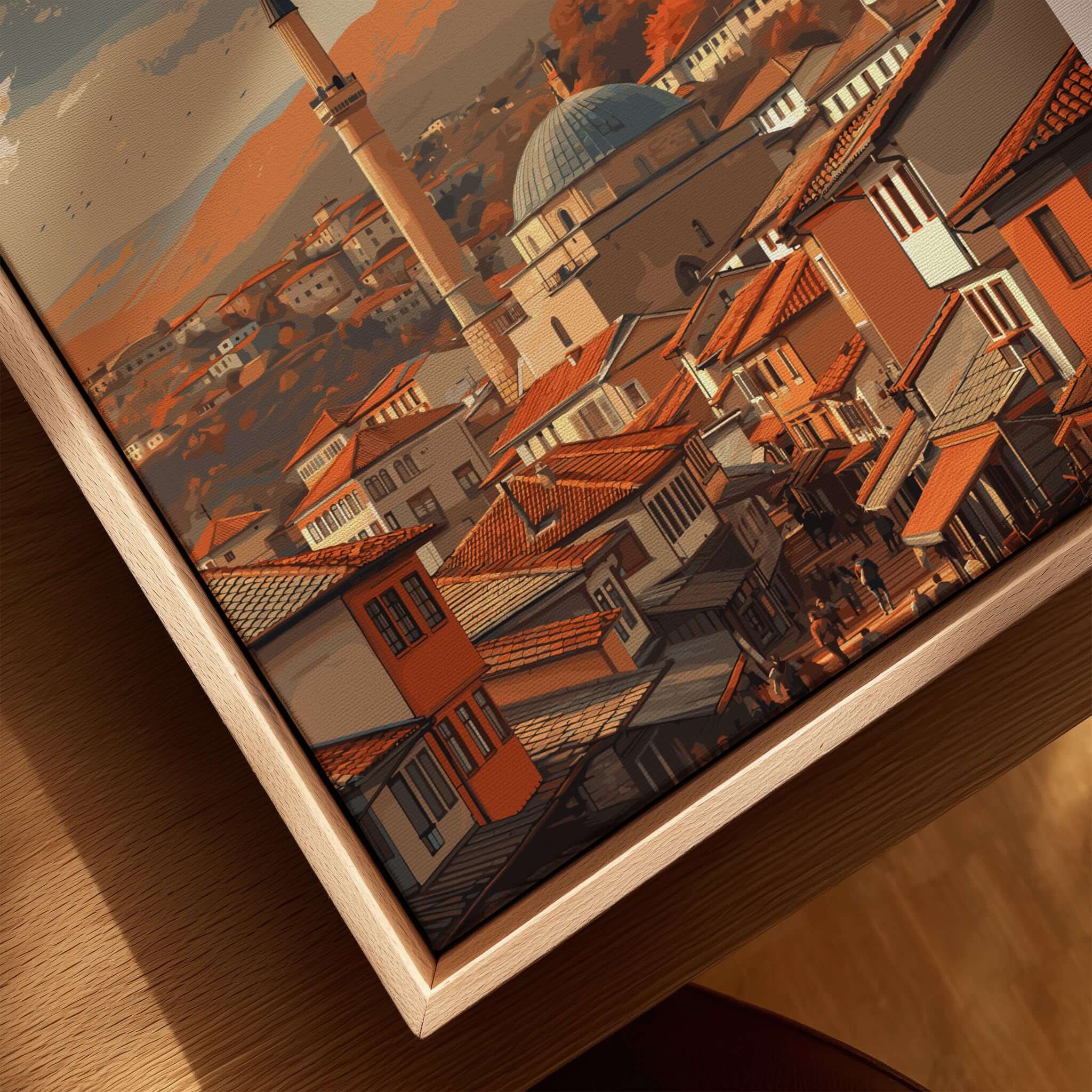 Kosovo Balkan City Rooftops Canvas Print | European Travel Wall Decor featuring colorful urban rooftops and architecture.