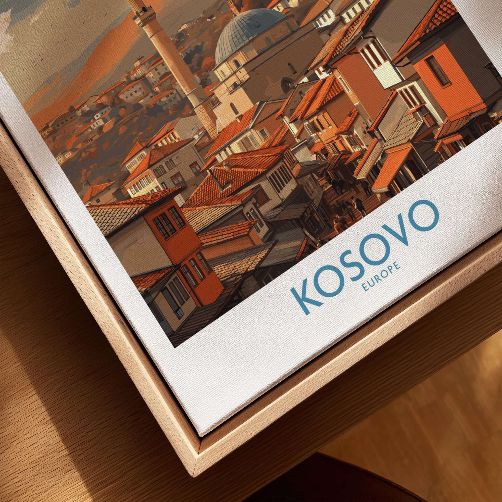 Kosovo Prizren Old Town Art Print | Historic Mosque View Poster showcasing vibrant cityscape and cultural heritage.