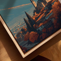 Kosovo Historic Church Hill View Canvas Print | European Wall Decor showcasing vibrant autumn colors and architectural details.