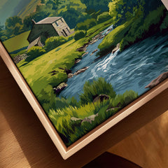 Nidderdale Stone Farmhouse and Stream Canvas Print | English Country Wall Decor featuring a serene farmhouse near a stream.