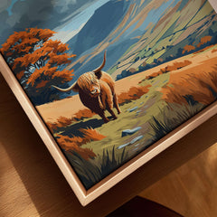 Peak District Scenic View Canvas Print | Derbyshire Home Wall Art featuring a Highland cow in vibrant autumn scenery.