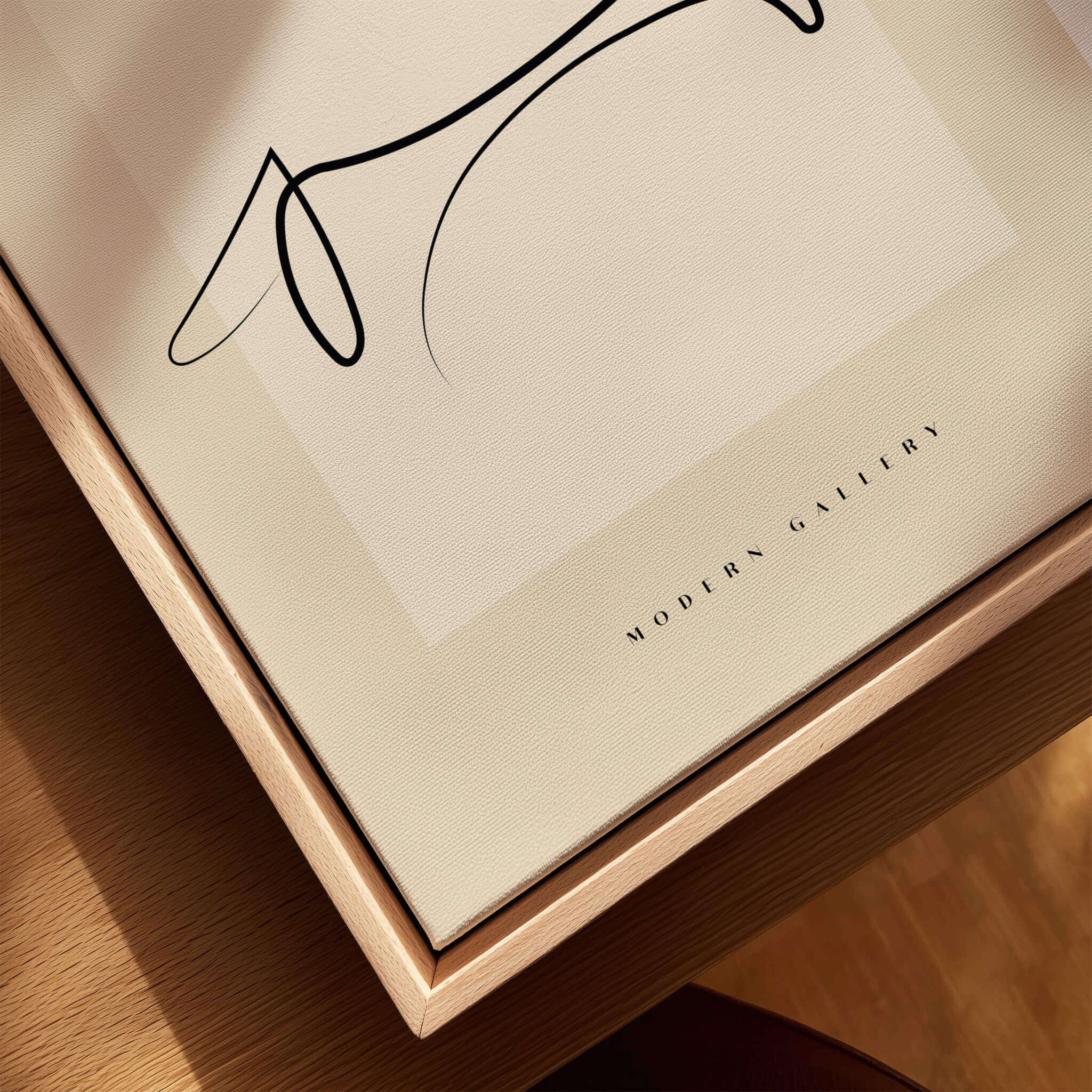 Picasso Dachshund Dog Line Art Minimalist Animal Poster Modern Gallery Print displayed in elegant wooden frame.