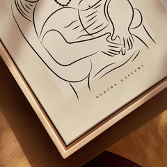 Picasso Reclining Woman Necklace Line Art Figure Poster Modern Gallery Wall Art, minimalist line drawing on beige background.