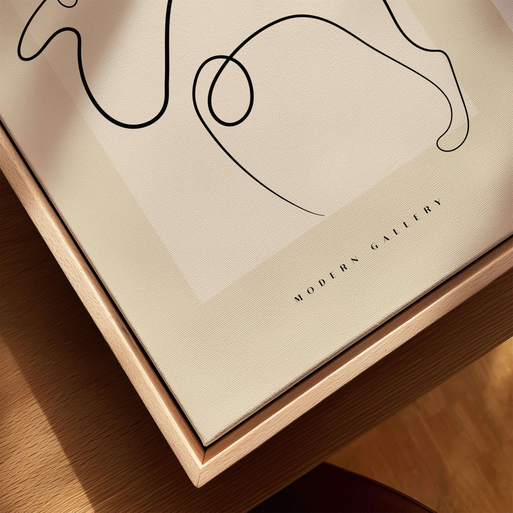 Picasso Camel Line Art Minimalist Animal Poster Modern Gallery Print Wall Art displayed in a chic wooden frame.