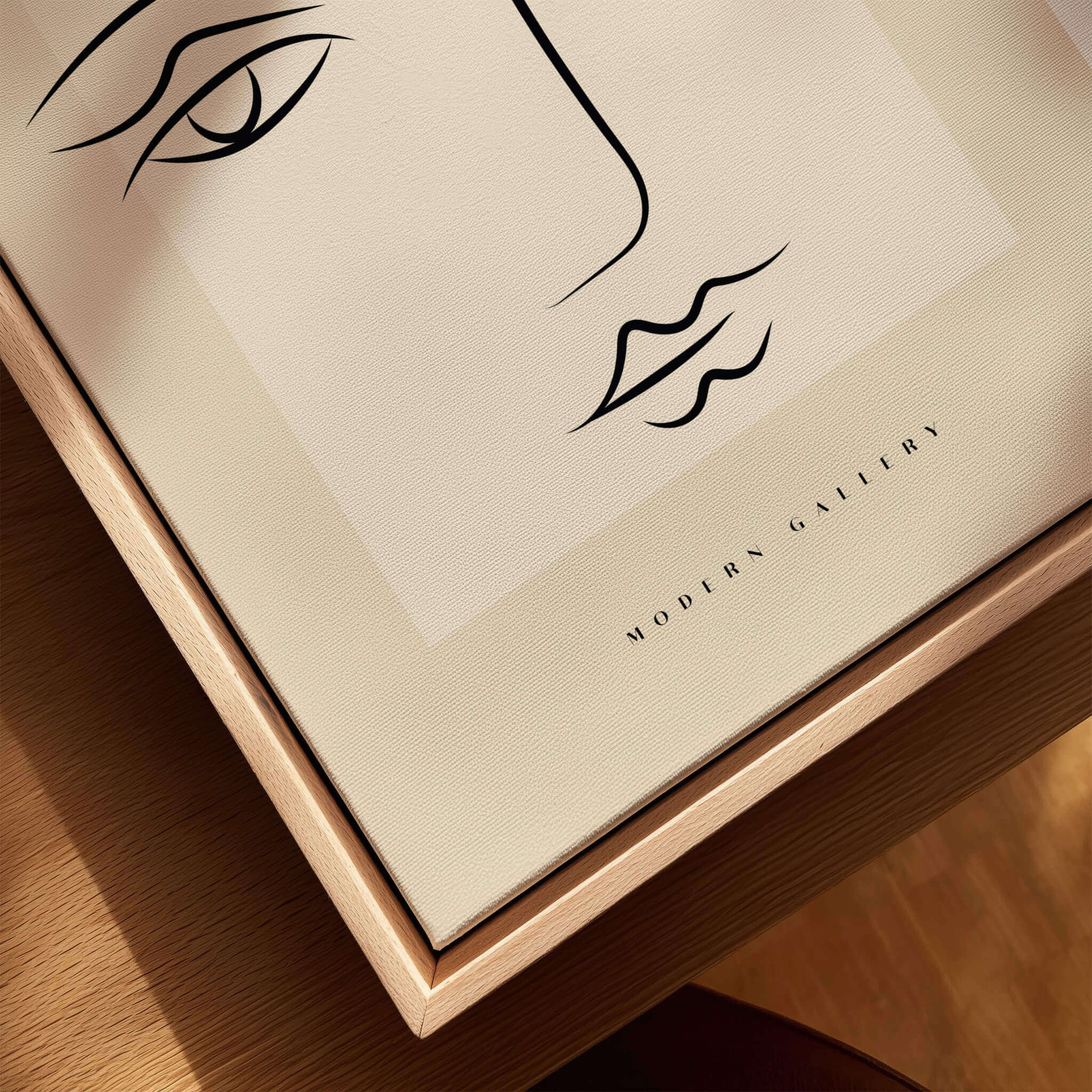 Picasso Minimalist Face Outline Line Art Simple Abstract Poster Modern Gallery Print displayed on beige background.