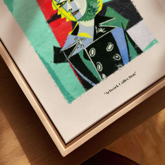 Picasso Woman Black Jacket Abstract Portrait Poster Cubist Style Artwork Print Collection detail in a wooden frame.