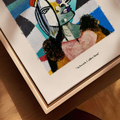 Picasso Woman Beret Abstract Portrait Art Print Colorful Cubist Poster Artwork Collection featuring vibrant colors and geometric shapes.