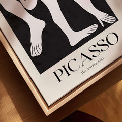 Picasso The Acrobat 1930 Black White Figure Poster Minimalist Art Print Wall Decor displayed on a wooden surface.