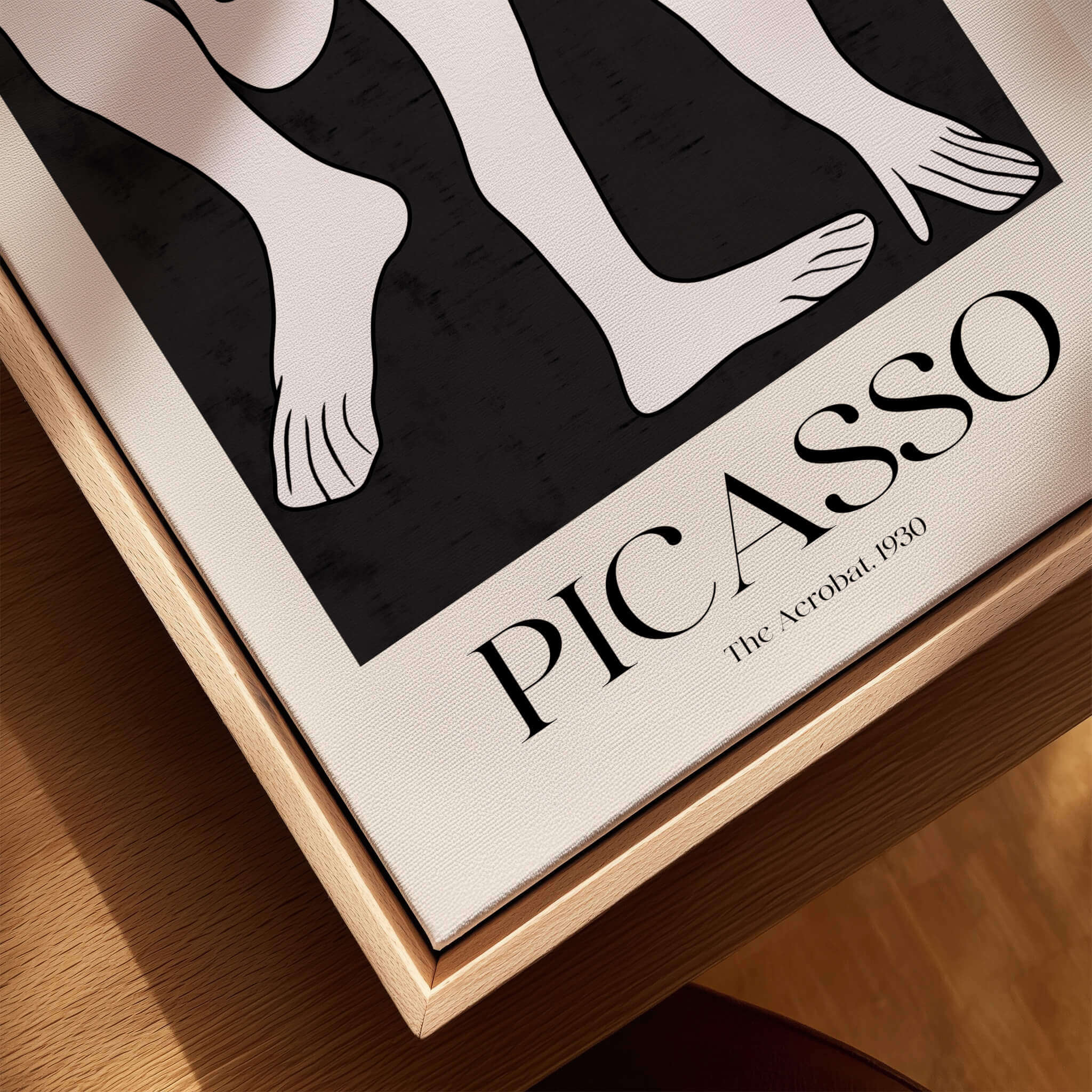 Picasso The Acrobat 1930 Black White Figure Poster Minimalist Art Print Wall Decor displayed on a wooden surface.