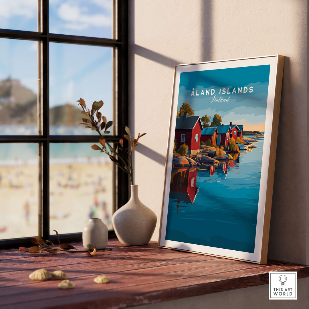 Åland Islands Print | Scandinavian Travel Home Art showcasing picturesque waterfront views of Åland Islands in a stylish frame.
