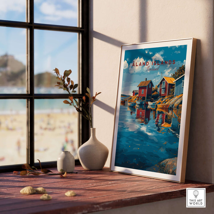 Åland Islands Poster | Scandinavian Sea Wall Decor displayed in a serene indoor setting with natural light.