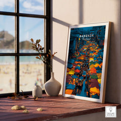 Bangkok Thailand Night Market Overhead Poster - Bustling Street Scene Print in an interior setting