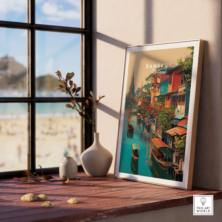 Framed print of Bangkok Klong Canal Houses showcasing traditional Thai village life by the water.