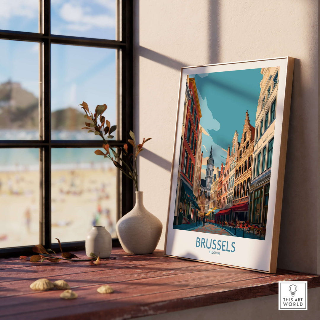 Brussels Grand-Place wall art print showcasing vibrant Belgian city life and stunning architecture.