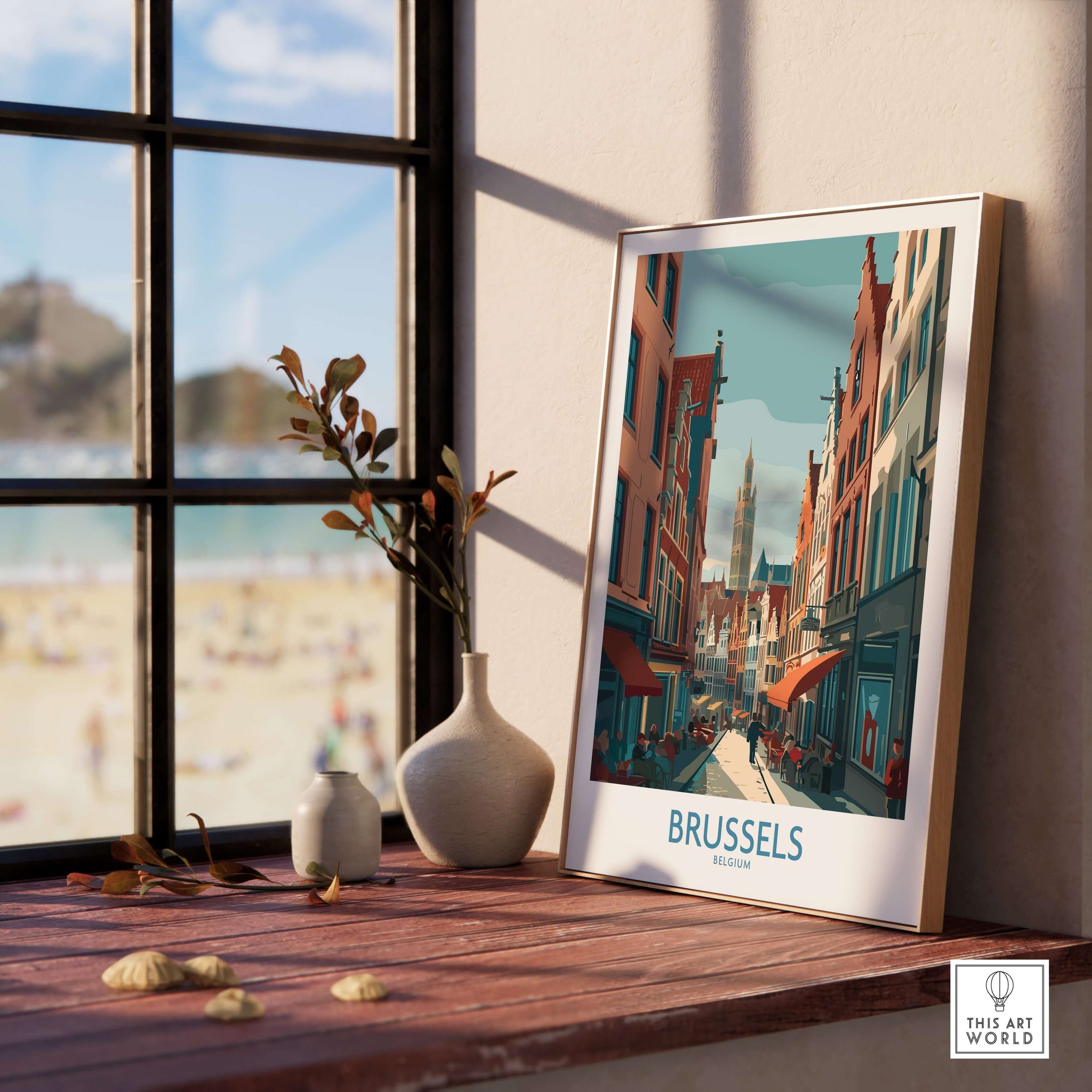 Brussels Belgium Wall Art - European Capital Print showcasing a vibrant cityscape of Brussels in a stylish frame.