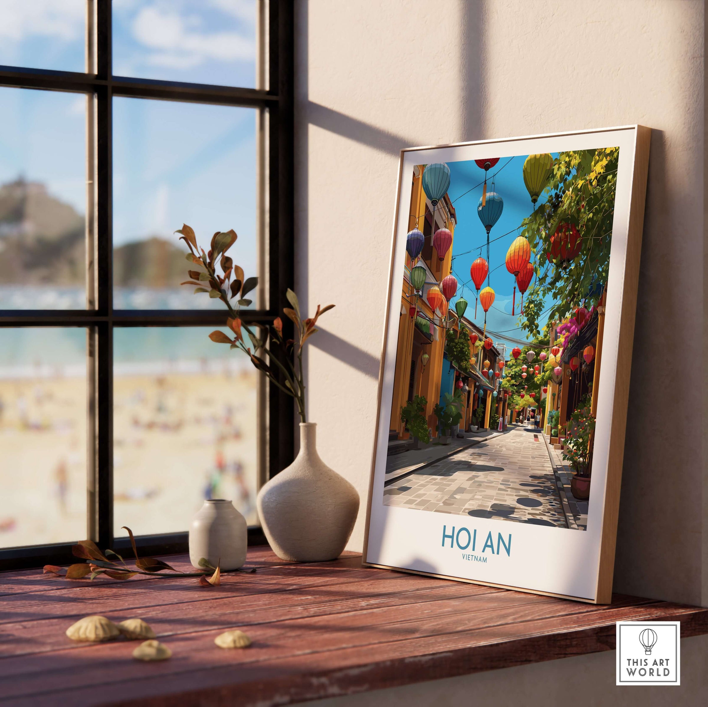 Hoi An Vietnam Traditional Lanterns Wall Art - Vietnamese Cultural Decor displayed in a bright, cozy room setting.