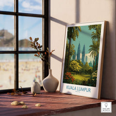 Kuala Lumpur Malaysia Skyline Poster - Malaysian Capital Wall Art displayed in a modern interior setting.