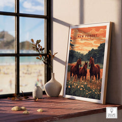 New Forest Print featuring horses and a beautiful landscape, highlighting the natural beauty of the National Park.