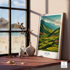 Sa Pa Vietnam Print - Rice Terrace Village Poster - Vietnamese Countryside Travel Print on a sunny windowsill.