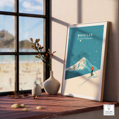 Whistler Ski Poster showcasing a skier on Whistler Mountain, perfect for outdoor enthusiasts and home decor.