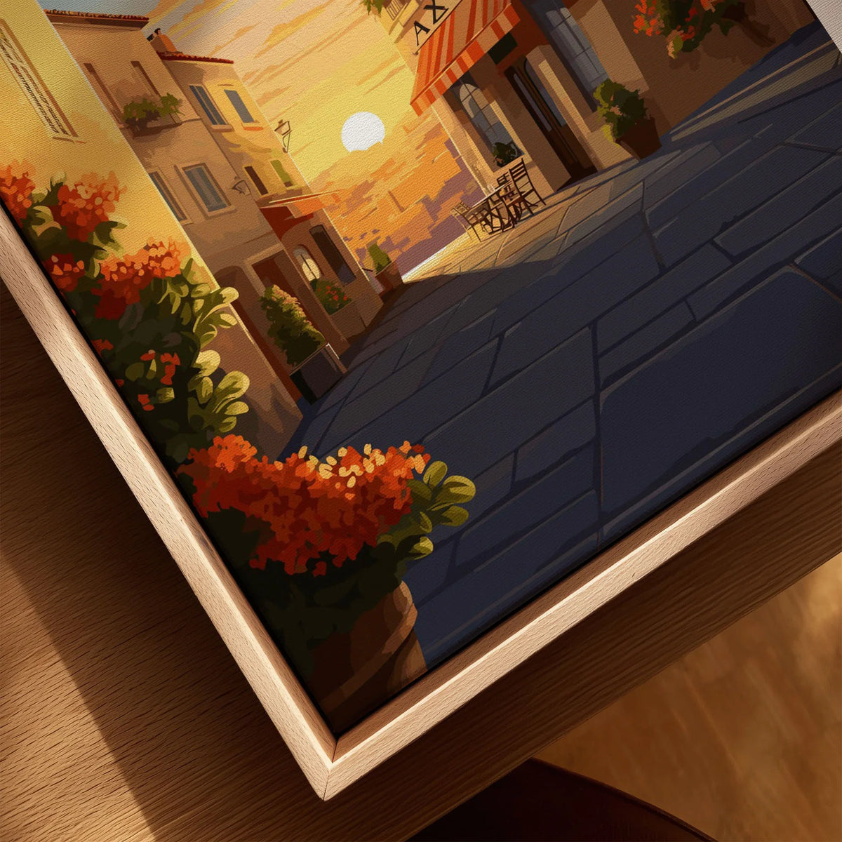 Aix-en-Provence Poster canvas print close-up showing the natural wood float frame edge and canvas texture