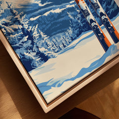Beaver Creek Colorado Ski Poster - Rocky Mountain Winter Art Print canvas print close-up showing the natural wood float frame edge and canvas texture