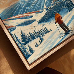 Beaver Creek Colorado Mountain View Ski Print - Scenic Slope Wall Art canvas print close-up showing the natural wood float frame edge and canvas texture