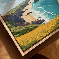 Cornwall Poster canvas print close-up showing the natural wood float frame edge and canvas texture