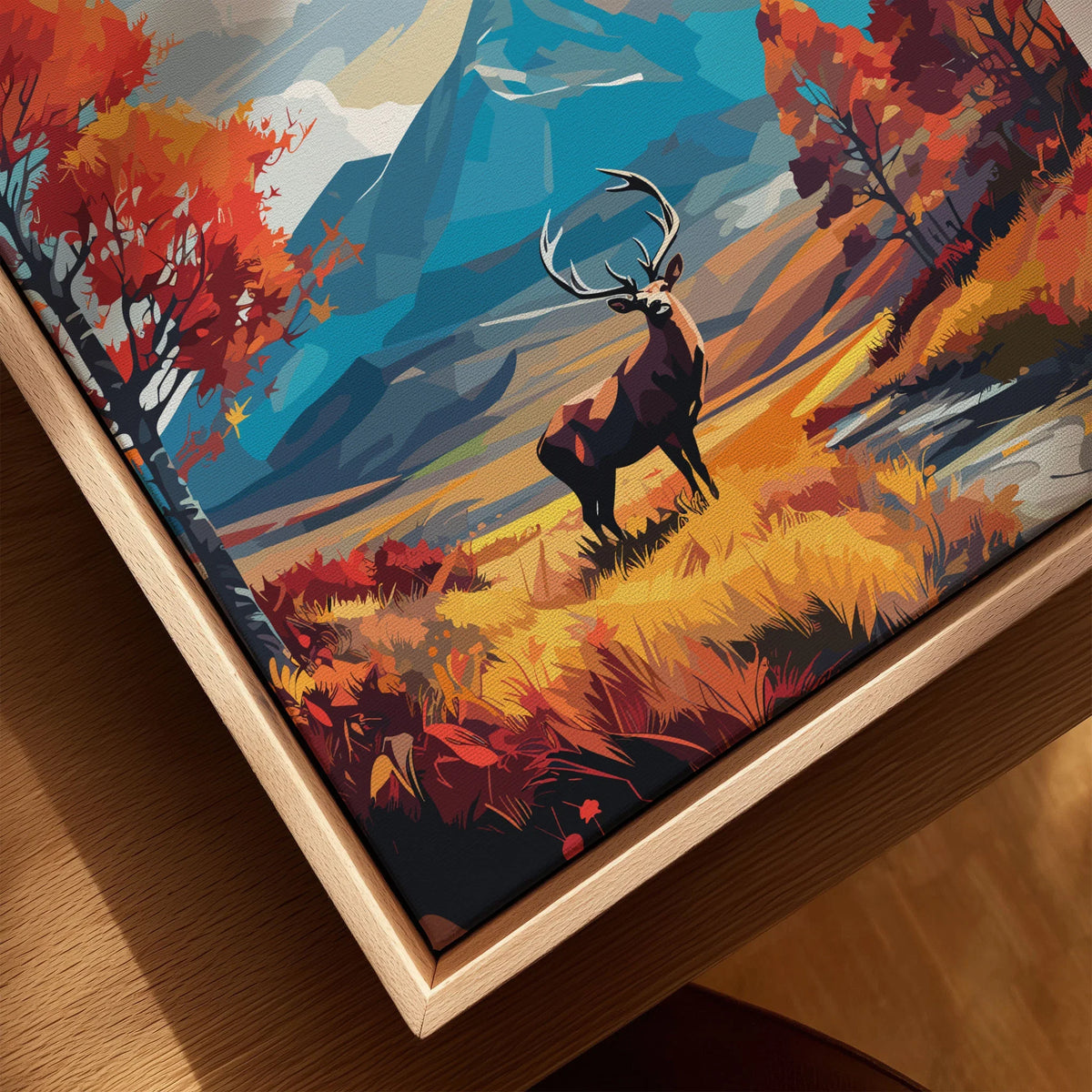 Glencoe Art Print canvas print close-up showing the natural wood float frame edge and canvas texture