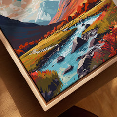 Glencoe Poster Print canvas print close-up showing the natural wood float frame edge and canvas texture