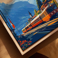 Interlaken Wall Art canvas print close-up showing the natural wood float frame edge and canvas texture