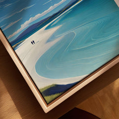 Isle of Harris Scotland Luskentyre Beach Print - White Sand Coastal Wall Art canvas print close-up showing the natural wood float frame edge and canvas texture