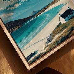 Isle of Harris Scotland Beach House Seascape Poster - Remote Scottish Isle Print canvas print close-up showing the natural wood float frame edge and canvas texture