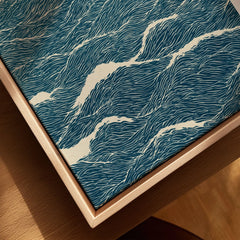 Ocean Waves Art Print – Blue Japanese Seascape Wall Art — closeup framed canvas natural wood floating frame