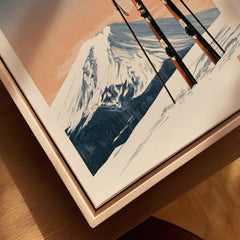 Vintage Ski Poster – Mount Fuji Japanese Alpine Wall Art — closeup framed canvas natural wood floating frame