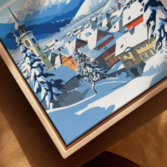 Kitzbuhel Poster canvas print close-up showing the natural wood float frame edge and canvas texture