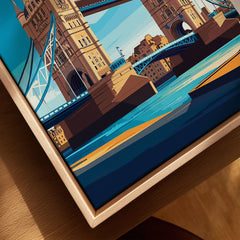 London Print England canvas print close-up showing the natural wood float frame edge and canvas texture