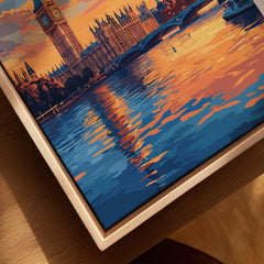 Big Ben London Art Print | Westminster Palace Poster canvas print close-up showing the natural wood float frame edge and canvas texture