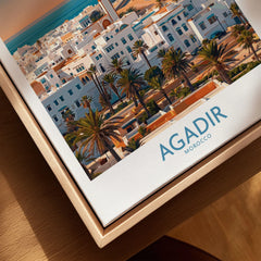 Agadir Morocco Wall Art – Mediterranean Canvas Art canvas print close-up showing the natural wood float frame edge and canvas texture