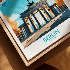 Berlin Wall Art Modern canvas print close-up showing the natural wood float frame edge and canvas texture
