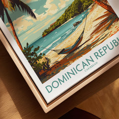 Dominican Republic Print canvas print close-up showing the natural wood float frame edge and canvas texture