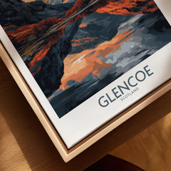 Glencoe Wall Art Poster canvas print close-up showing the natural wood float frame edge and canvas texture