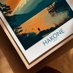 Hakone Japan Wall Art Lake Ashi Print - Japanese Spiritual Poster canvas print close-up showing the natural wood float frame edge and canvas texture