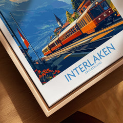 Interlaken Wall Art Print No. 2 canvas print close-up showing the natural wood float frame edge and canvas texture